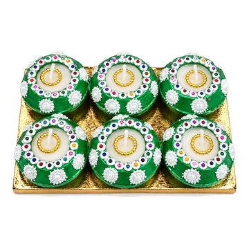 Zielone Matki Flat Diya z woskiem zestaw 6 sztuk CD-332